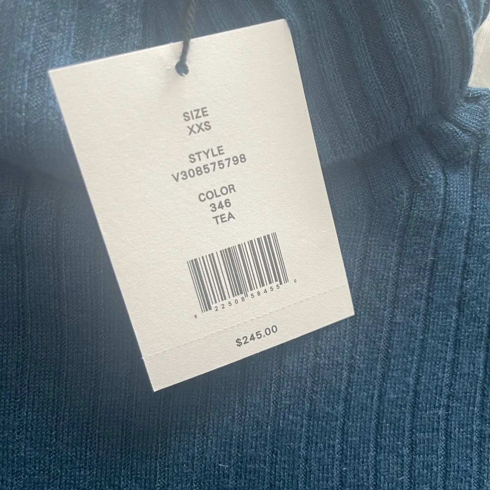 NWT Vince teal blue ribbed sweater fitted turtleneck pullover xxs xs $245_4